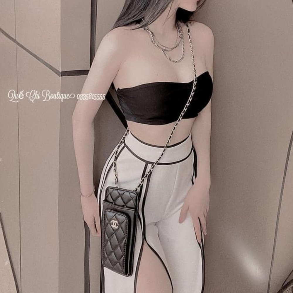 Tube crop top and slit pants 2 piece set size Small